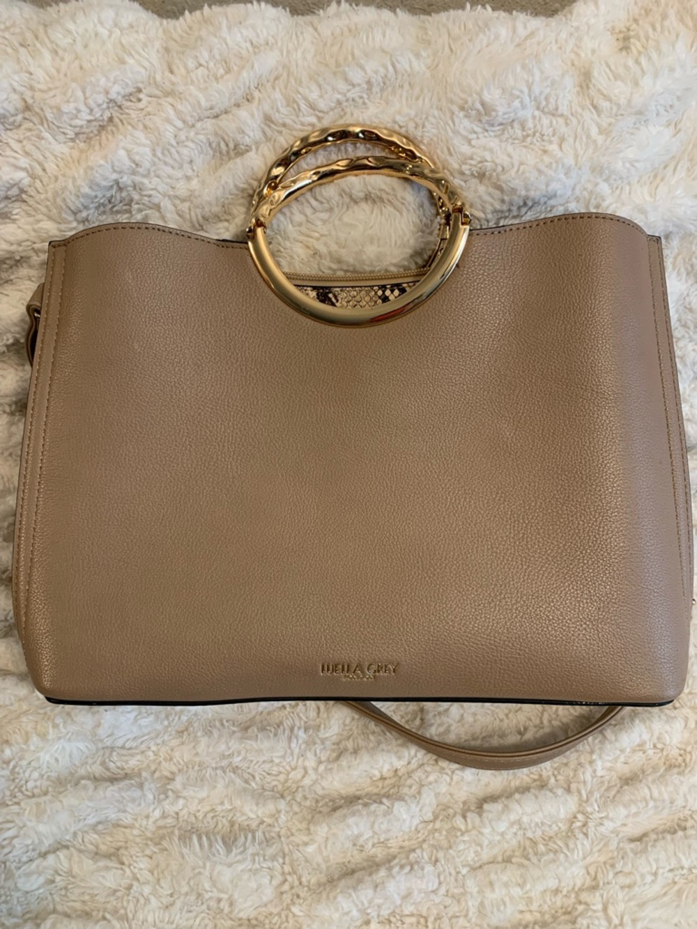 Neutral Taupe Tote with Gold Ring Handles